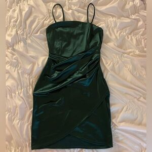 Dark Green Satin Mini Dress